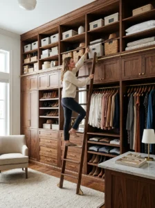 Rolling ladder inside a tall closet