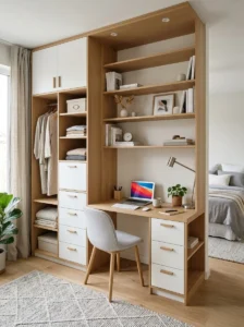 Built-in bedroom cupboard with a study nook.