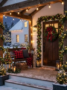 Buffalo check and plaid Christmas porch decorations