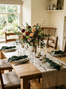 Dining table styled around a beautiful seasonal centerpiece
