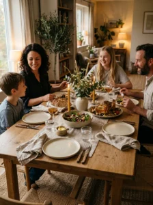 Casual dining table decorated with reusable linen cloth napkins