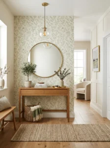 Botanical wallpaper creating a statement in a home entryway
