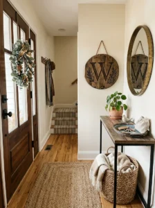 Personalized monogram sign decorating a welcoming entryway