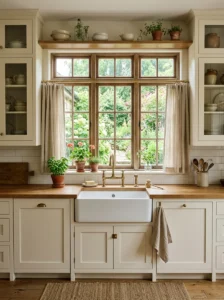 Multi-pane farmhouse-style window positioned above a kitchen sink.