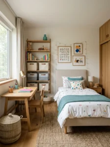 Flexible girls bedroom designed to grow and evolve with her changing interests.