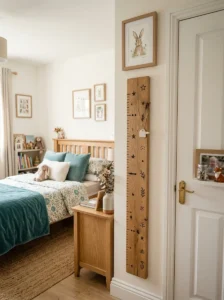 Soft play area rug with cushions and toy storage in a girls bedroom.