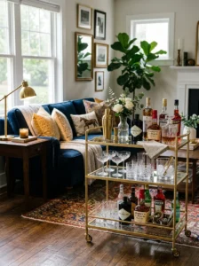 Modern bar cart used as a functional side table.
