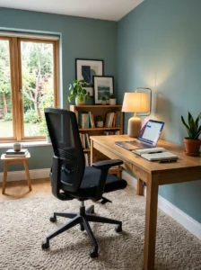 Ergonomic study chair with lumbar support at a comfortable home desk.