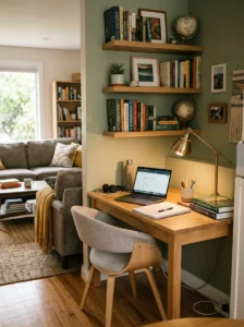 Homework corner inside a modern family room.