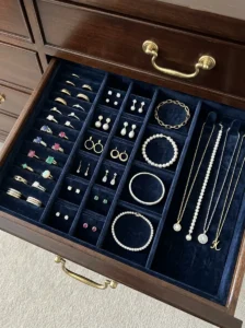 Velvet jewelry organizer drawer