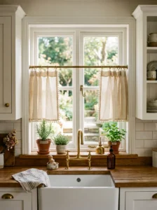 Cozy kitchen coffee nook with an armchair positioned beside a sunny window.