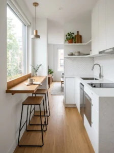 Small kitchen with a narrow space-saving breakfast bar