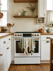Fresh sage and cream kitchen towels adding a quick color refresh.
