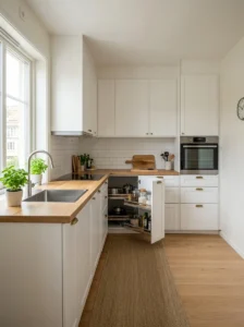 Small L-shaped kitchen with efficient corner storage