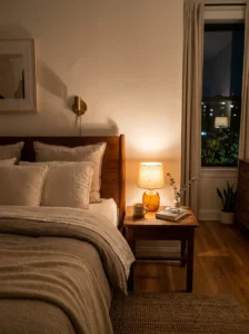 Amber accent lamp providing warm bedroom lighting