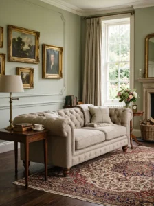 Classic Chesterfield sofa in an elegant timeless living room