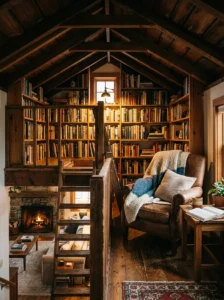 Cozy reading corner with a comfortable armchair and side table.