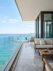 Frameless glass balcony railing offering an unobstructed view