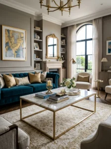 Marble coffee table in a luxury living room.