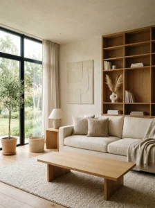 Clean uncluttered living room with minimalist styling.