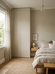 Closet doors painted to match bedroom walls