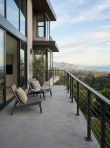 Modern horizontal cable railing on a contemporary balcony