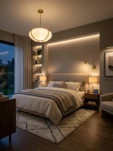 Bedroom with independently controlled layered lighting