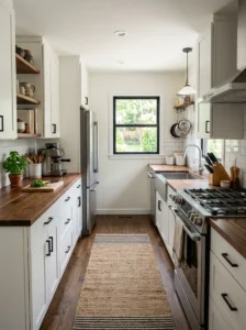 Small galley kitchen with parallel counters and efficient workflow