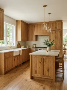 Solid oak kitchen cabinets with visible natural wood grain