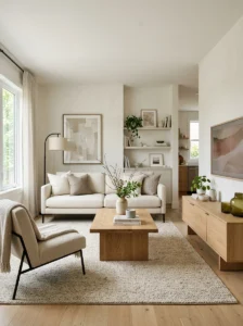 Living room with clean modern furniture silhouettes.