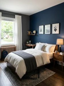 Sophisticated charcoal and navy teen boy bedroom