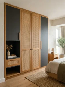 Mixed-material bedroom cupboard.