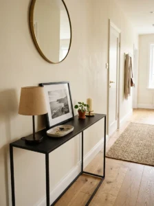 Slim statement console table styled in a welcoming entryway