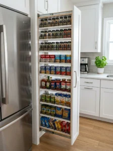 Small kitchen with vertically stacked appliances to save space
