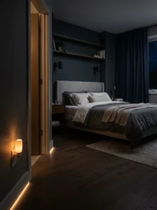 Warm nightlight providing gentle bedroom illumination