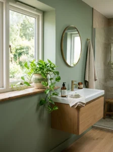 Green pothos plant adding natural beauty to a spa-inspired bathroom