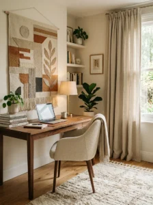 Study room using rugs, curtains, and soft furnishings to reduce ambient noise.
