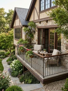 Balcony railing design that complements the home's architecture