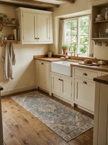 Fresh flowers displayed on a farmhouse kitchen table.