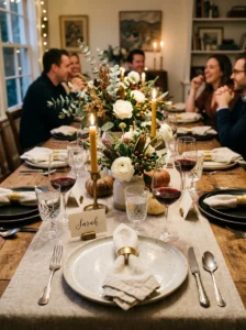 Dining table with personalized handwritten place cards