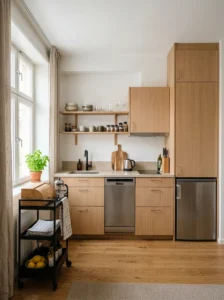 Compact single-wall kitchen with vertical storage