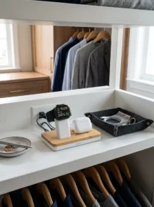 Charging station inside bedroom closet