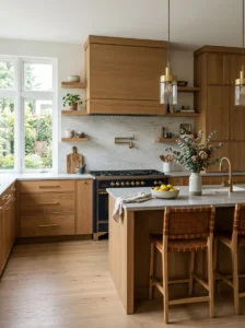 Wood cutting boards displayed as functional kitchen decor