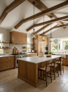 Warm wood kitchen cabinets with rich visible natural grain