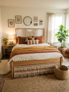 Fringed tapestry used to conceal under-bed storage