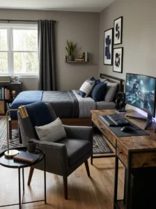 Comfortable accent chair in a teen boy bedroom