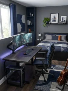 Modern gaming setup in a teen boy bedroom