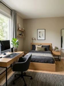 Clean-lined modern furniture in a teen boy bedroom
