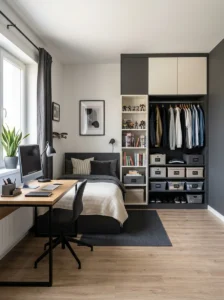 Organized storage solution in a teen boy bedroom