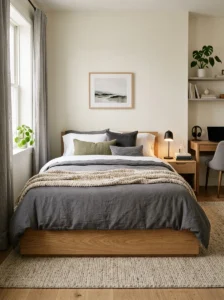 Charcoal textured bedding in a modern teen boy bedroom